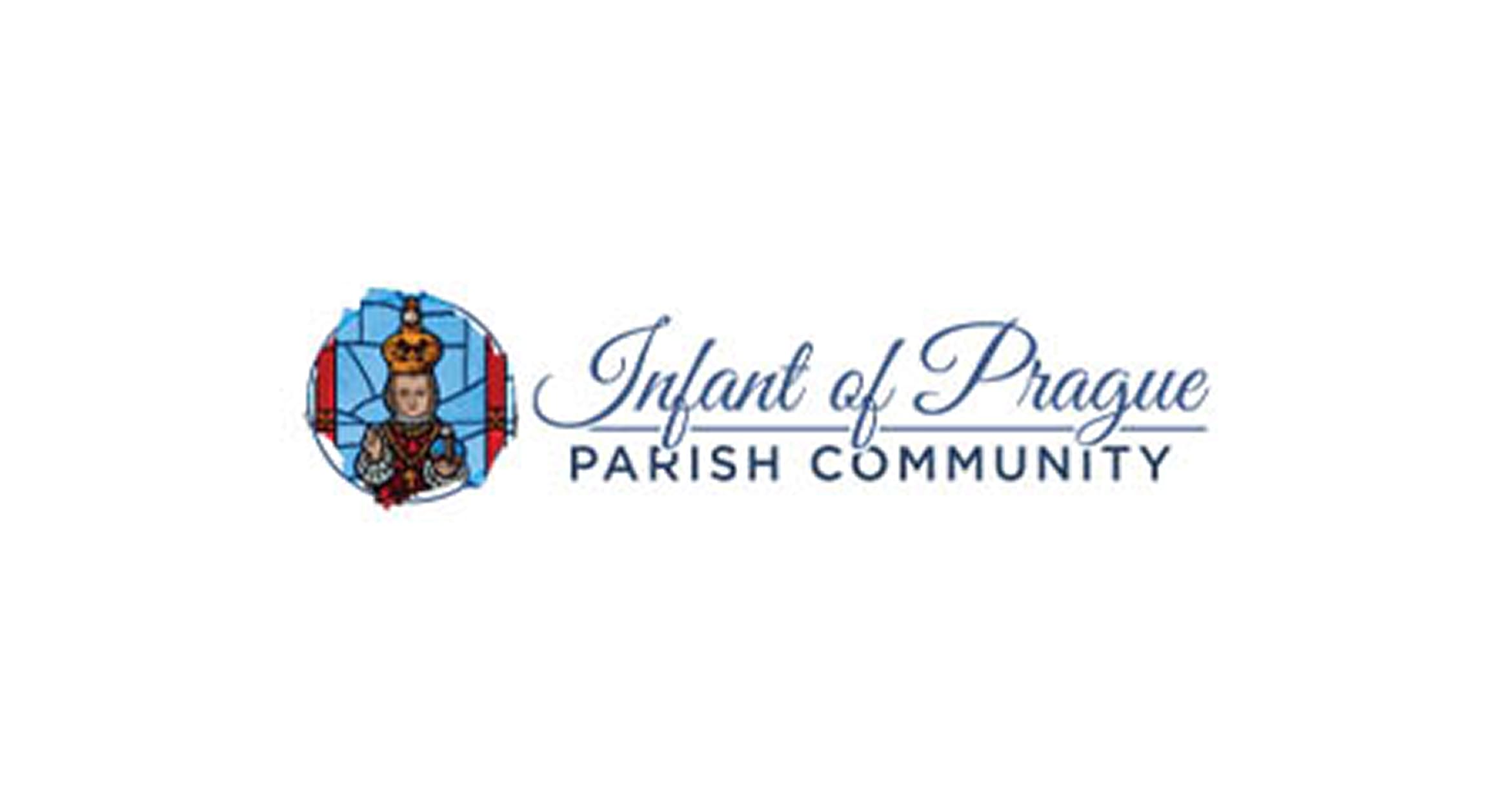 Logo of the Infant of Prague Parish Community featuring a stained glass design.