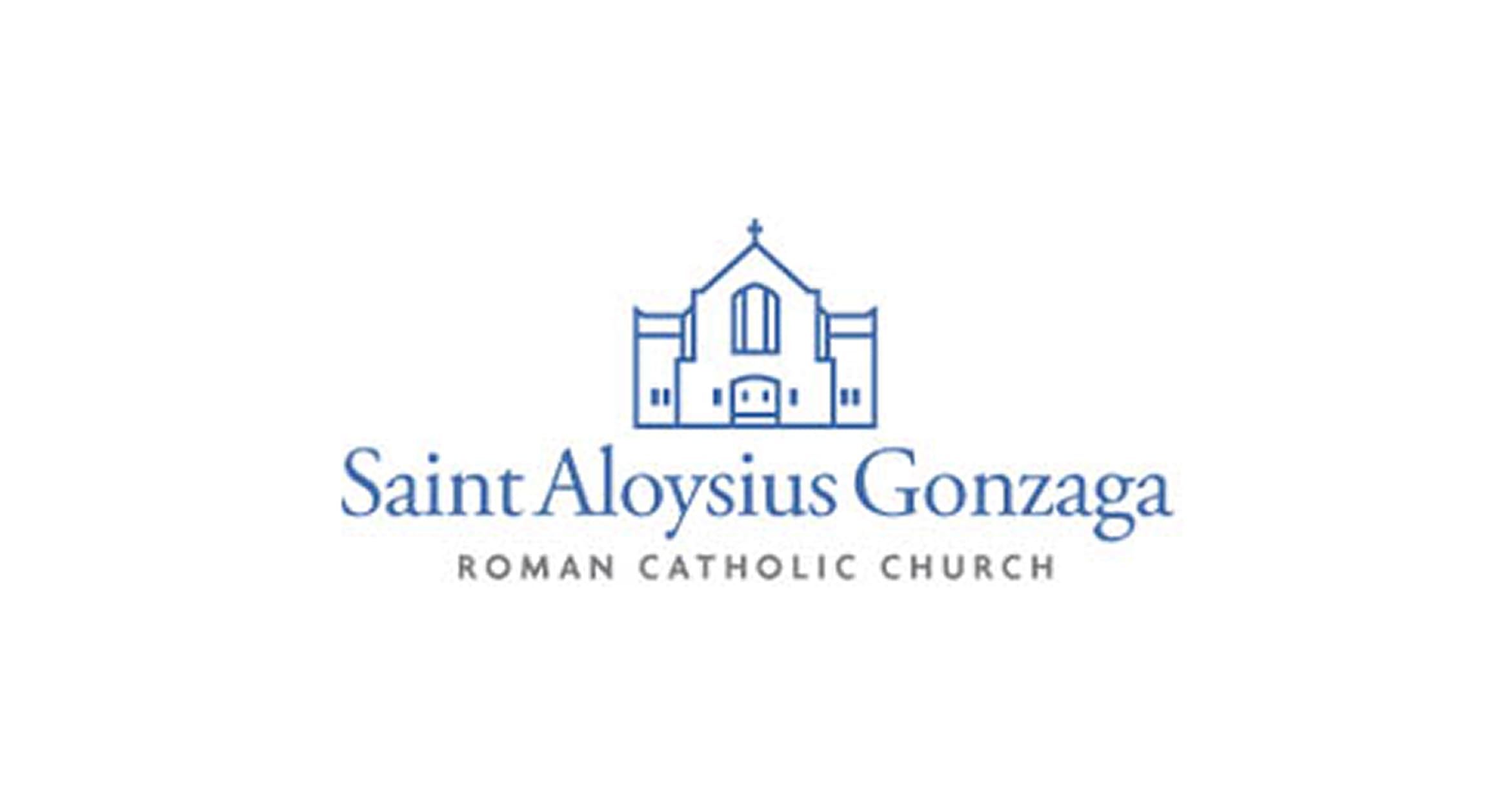 Saint Aloysius Gonzaga Church logo featuring church outline and name in blue text, emphasizing Roman Catholic identity.